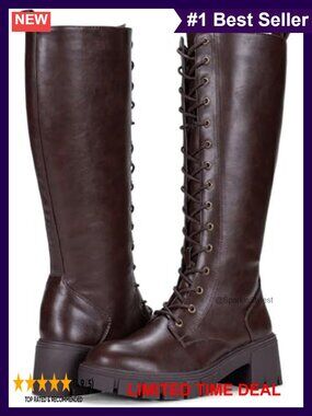 Faux Leather Lace Up Platform Chunky Heel Knee High Combat Boots
